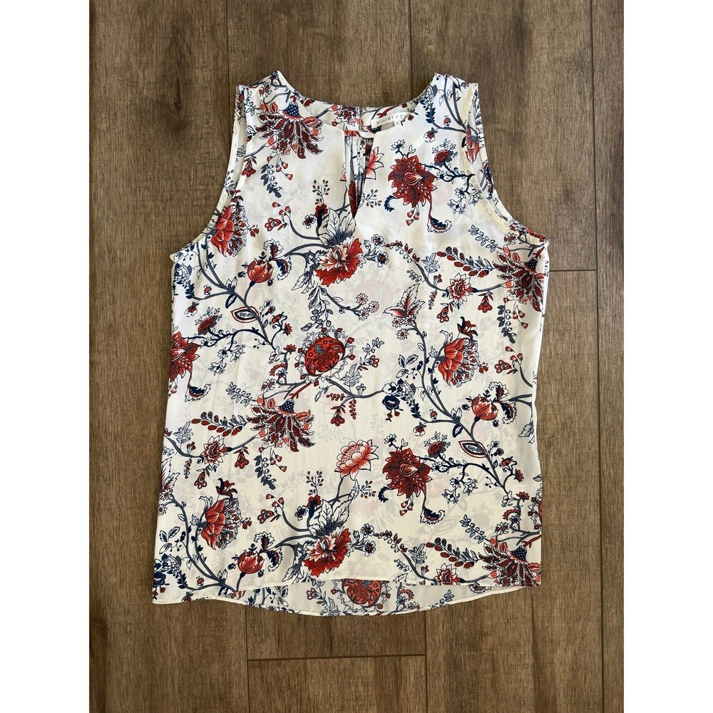 Violet + Claire Floral Paisley Keyhole Tank Top Blouse Off White Red Blue Size S